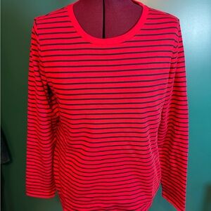 Isaac Mizrahi Fitted Red and Navy Blue Long Sleeve T-Shirt